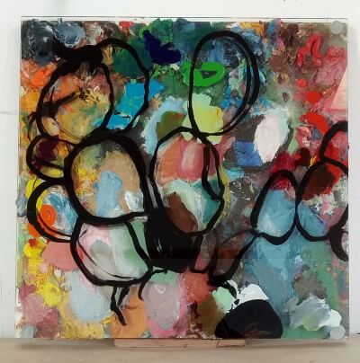 Palette 2019, Presspan,oelfarbe,Glas, 57 x 58 x 6 cm